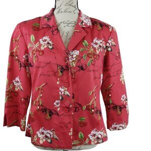 Nancy Bolen City Girl | Red Cherry Print Beaded Blazer Jacket | Size 8